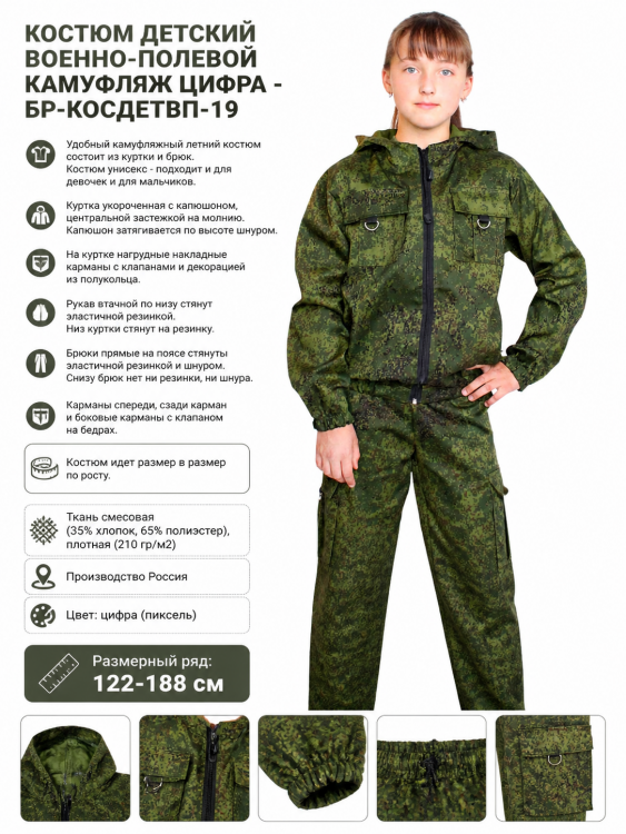 Костюм детский камуфляж цифра Зарница - БР-КОСДЕТЗР-19